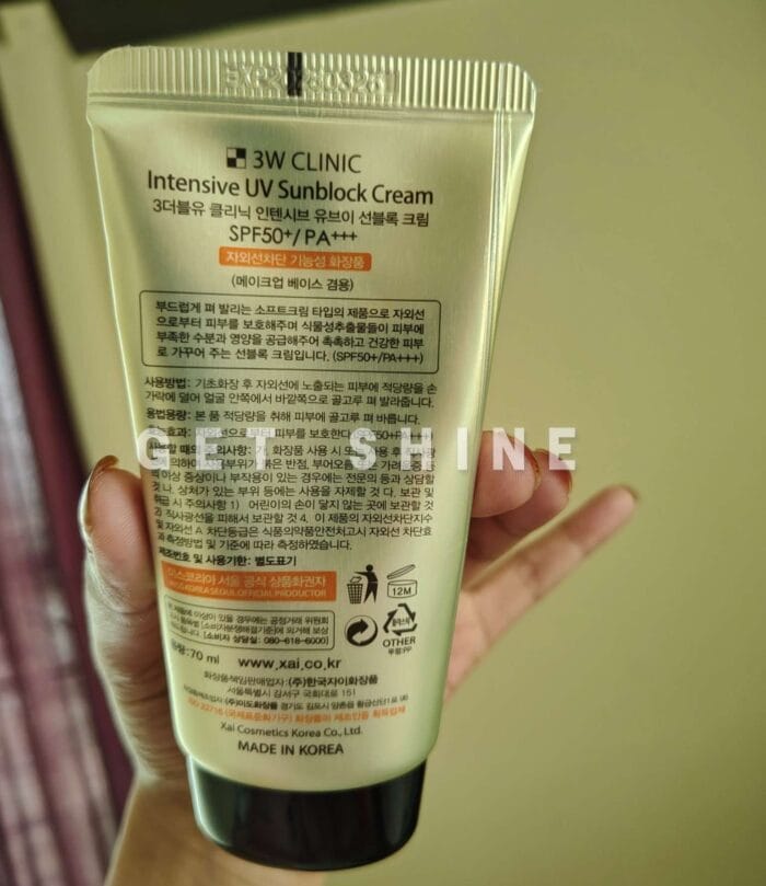 3W Clinic Intensive UV Sunblock Cream SPF 50+ PA+++